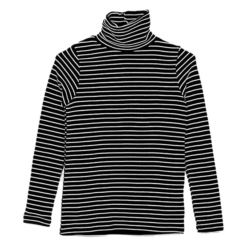 [En stock] Primavera y otoño Corea del Sur Camiseta de manga larga a rayas en blanco y negro para hombres y mujeres de estilo coreano camisa de fondo de cuello alto desgaste de pareja de estudiantes