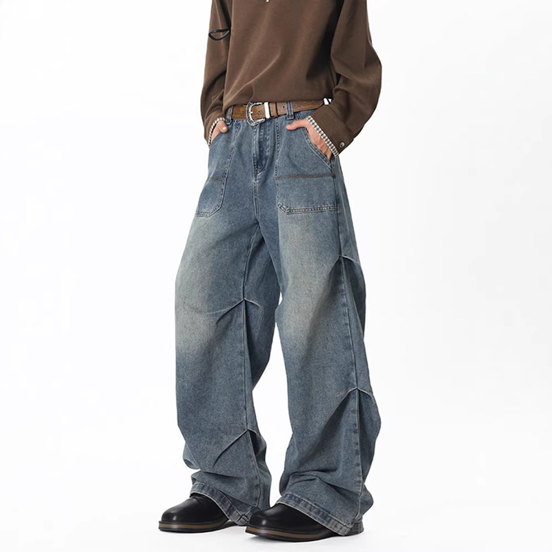 American Retro Vibe Pleated Workwear Jeans for Men and Women, Trendy Brand Design, Cleanfit Straight Wide-Leg Pants American Retro Vibe Pleated Workwear Jeans for Men and Women, Trendy Brand Design, Cleanfit Straight Wide-Leg Pants