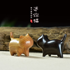 黒檀緑檀木彫り文遊びオフィス茶寵客間デスクトップ小置物プレゼント虹木萌趣ミニ猫