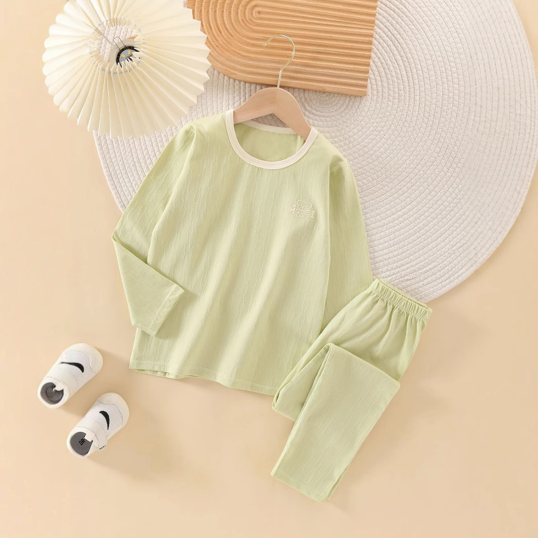 어린이 가을 옷과 바지 세트 클래스 뼈없는 순면 둥근 목 라이크라 소년 소녀를위한 얇은 가구 속옷