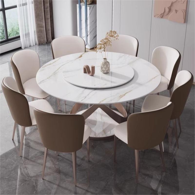 Mesa de comedor redonda de la placa brillante de la roca con la Mesa Redonda de la mesa redonda de la Mesa ligera moderna de lujo simple hogar apartamento grande y pequeño y combinación de la silla