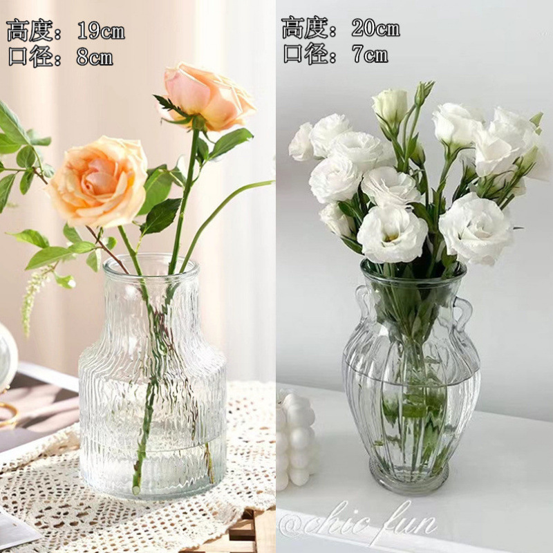 シンプルな透明なガラスの花瓶デスクトップフラワーアレンジメント水栽培ドライフラワー花瓶インスタイルの高価値リビングルームの装飾品|undefined