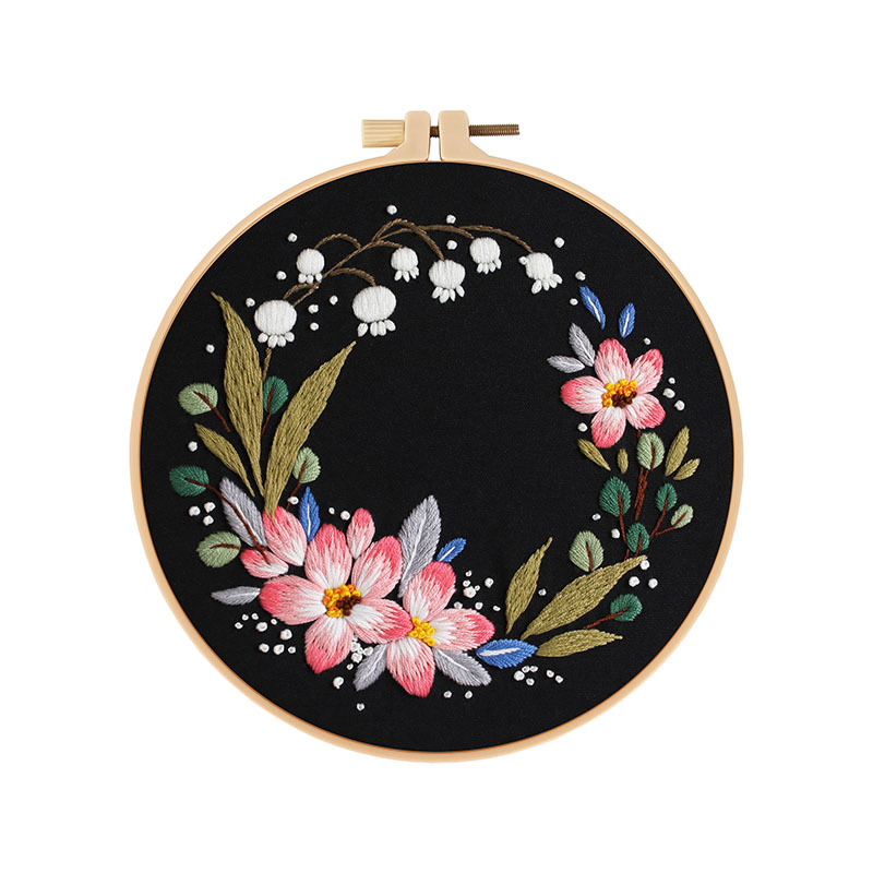 Nueva guirnalda de flores, bordado de lenguaje de flores, paquete de material de bricolaje, bordado de cinta creativo hecho a mano, pintura colgante tridimensional, inglés transfronterizo