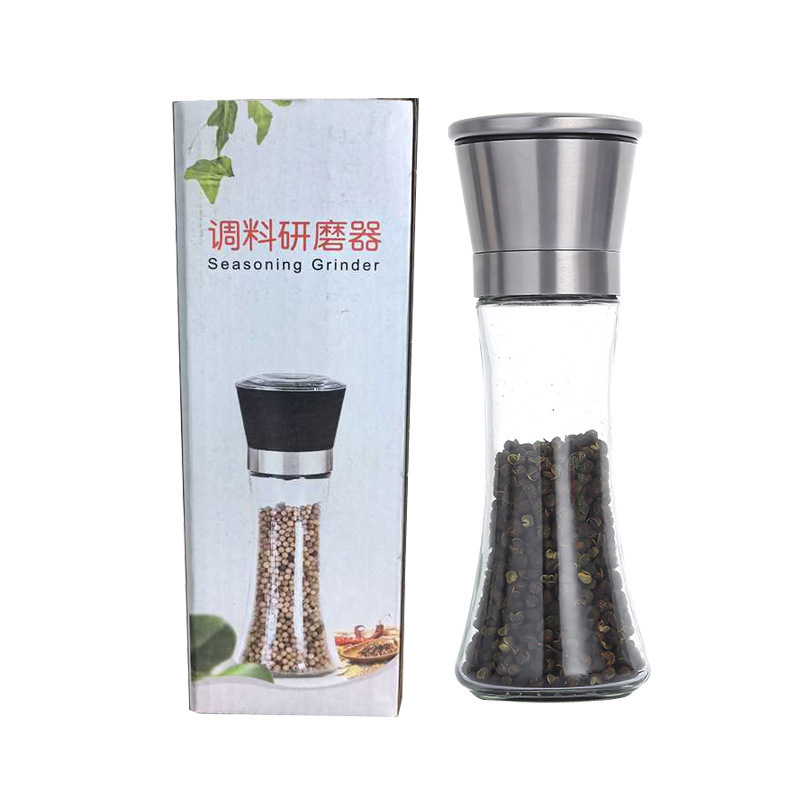 跨境手动研磨器厨房不锈钢陶瓷芯黑胡椒花椒海盐玻璃调料瓶调料盒|undefined