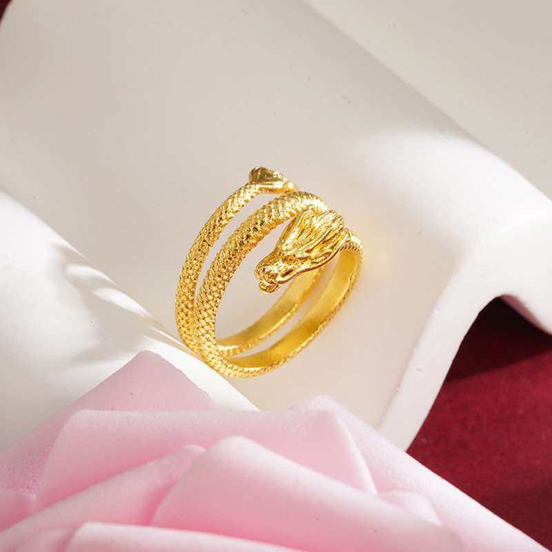 Panlong anillo abierto Zodiaco Vietnam arena oro antiguo estilo chino de los hombres y las mujeres del Dragón de la joyería del todo-Partido transmisión en vivo Venta caliente