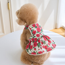 春夏宠物狗狗猫咪玫瑰印花裙子衣服泰迪比熊宠物用品服饰厂家批发