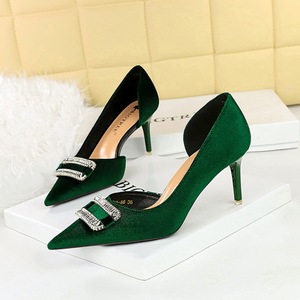 1363-AK76 Banquet Women's Shoes High Heels, Thin Heels, Thickened Suede Surface, Shallow Mouth, Pointed Side Hollow