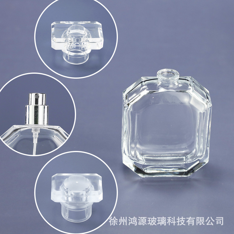 Botella de perfume Botella desnuda Botella de perfume de vidrio poligonal transparente con bayoneta Botella de pulverización de presión Botella de pulverización de perfume