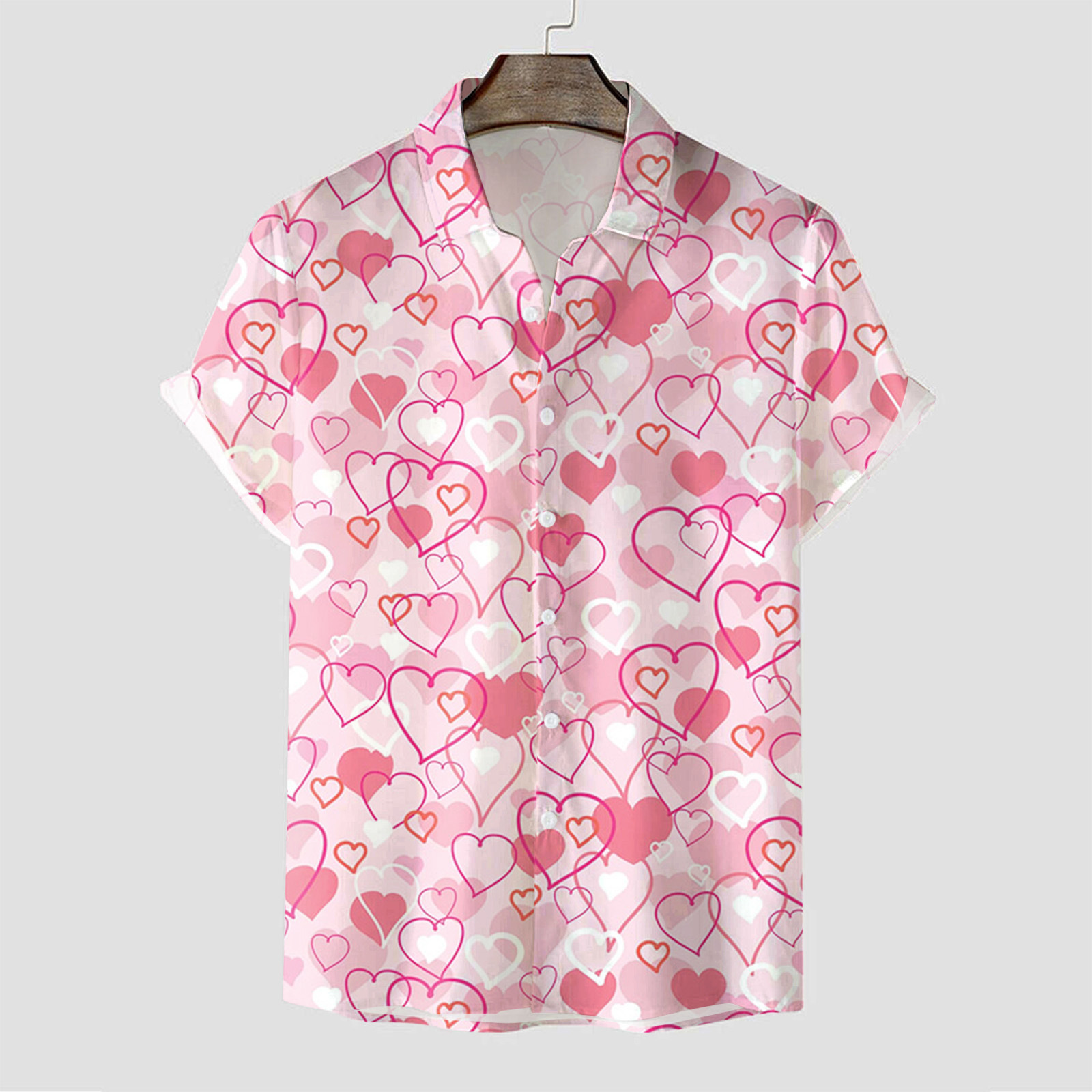 Camisa de manga corta para hombre transfronteriza de la estación Camisa estampada digital 3D de cuatro lados Camisa explosiva del día de San Valentín