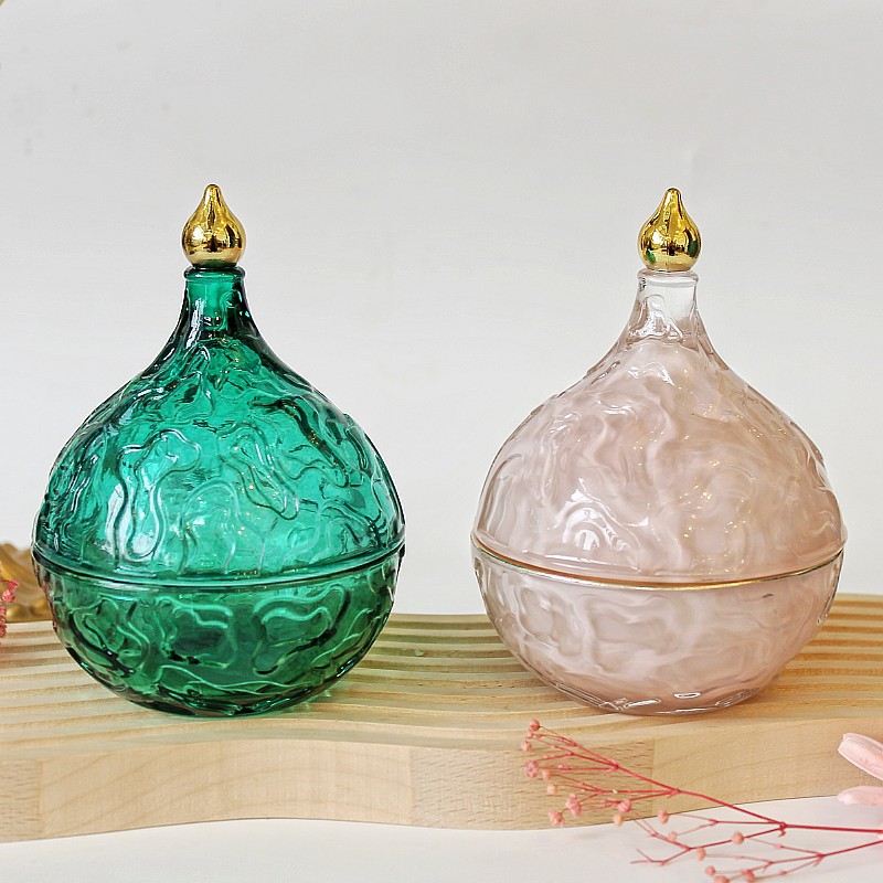欧式轻奢蒙古包玻璃糖果罐透明带盖储物罐糖缸调味罐烟缸首饰盒