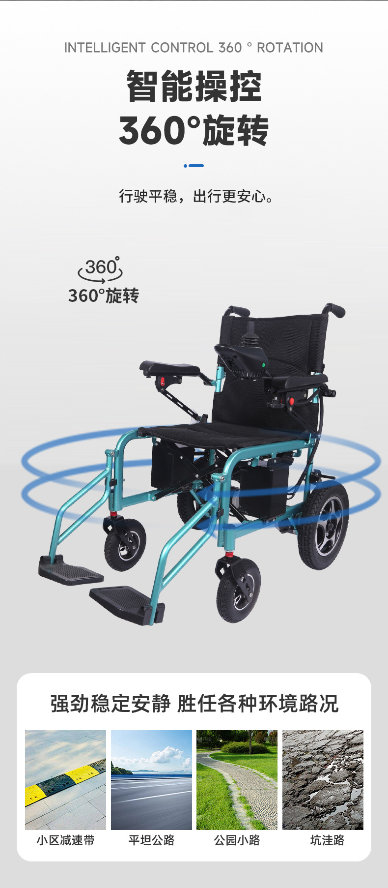 Cross-Border Aluminum Alloy Electric Wheelchair, Intelligent Automatic Foldable Lightweight Electric Reclining Mobility Wheelchair for Disabled People