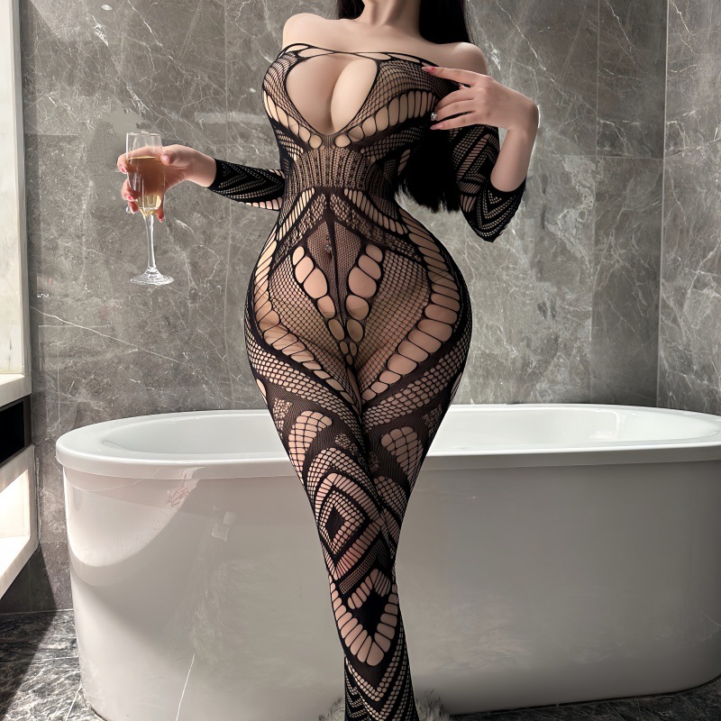 Nighttime Seductive Lingerie, Hot and Tearable, Alluring and Enticing, No Need to Take Off, See-Through Hollow-Out Sexy Open-Crotch Mesh Clothing 6010