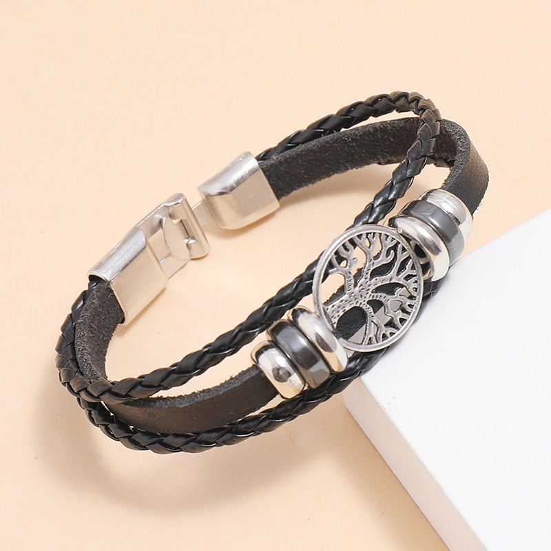 fashion lucky tree braided leather bracelet