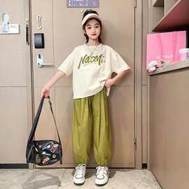 夏季中大童套装新款女童时髦百搭儿童洋气休闲学院风夏装两件套