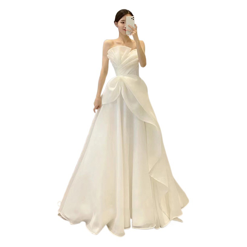 Vestido de novia ligero sin tirantes, nuevo modelo 2026, estilo francés de alta gama, ideal para fotografía de viajes, vestido de novia sencillo para salir, Shopee Sudeste Asiático