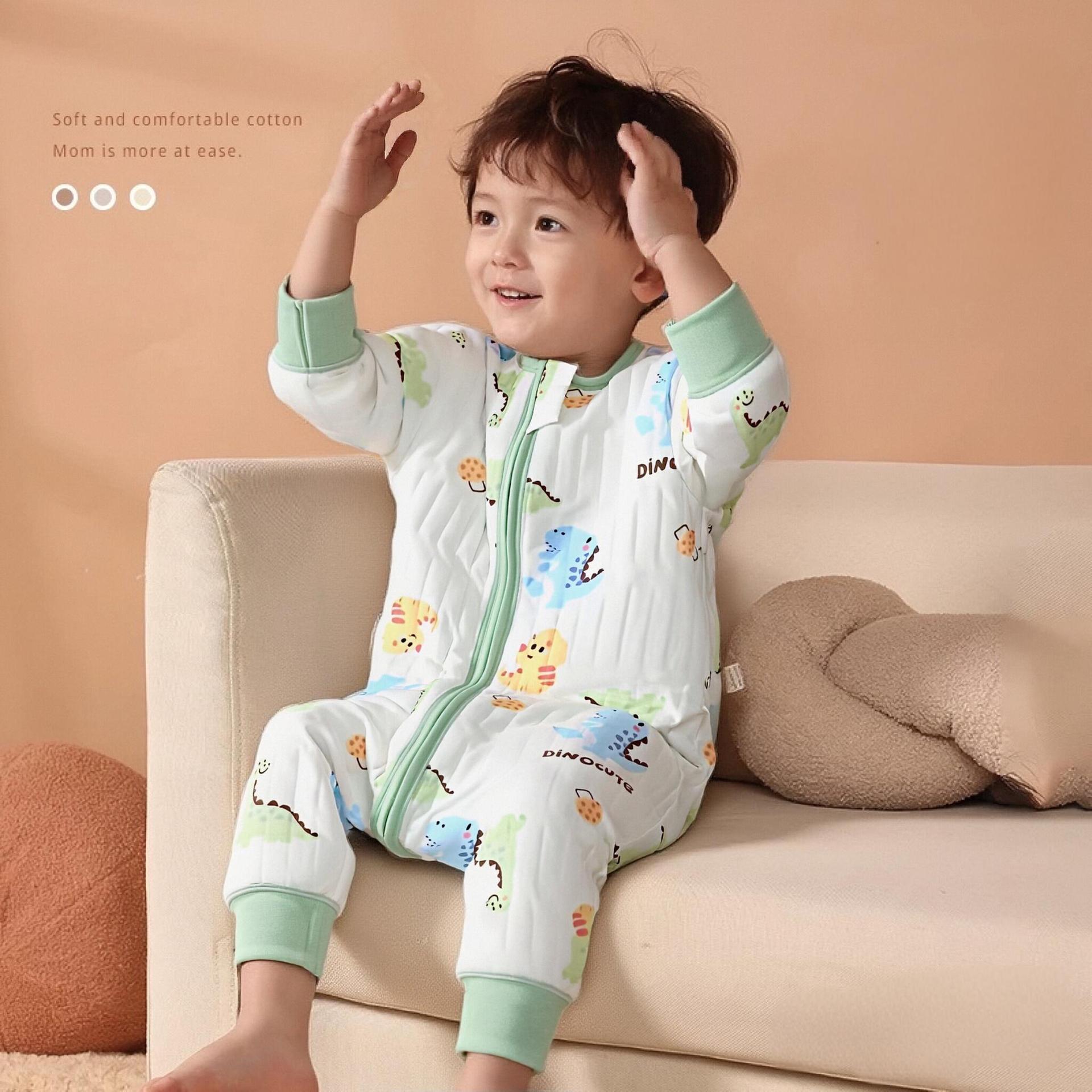 Children's Autumn and Winter Quilted Sleeping Bags for Boys and Girls, Home Clothes, Baby Boneless Split-Leg Anti-Kick Quilt, Pure Cotton Jumpsuit