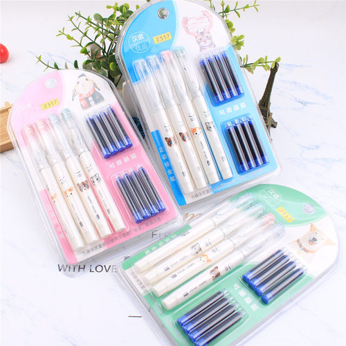 New cartoon interchangeable ink cartridge pen set creative student posture pen festival gift wholesale pen