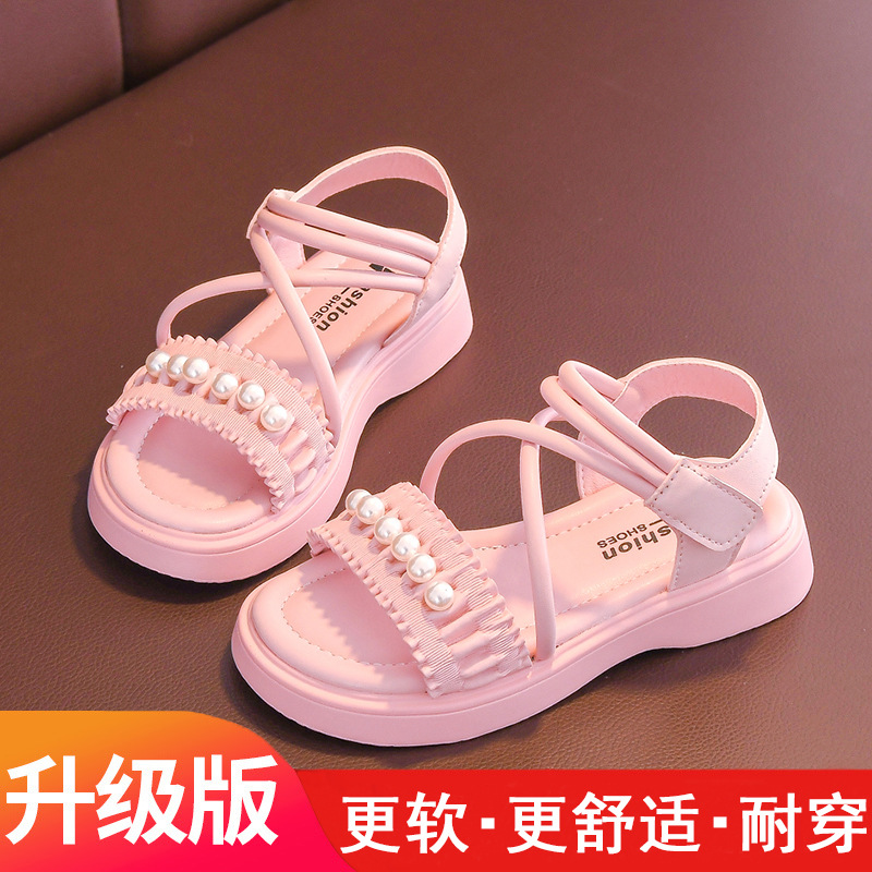 Sandalias para niñas 2025 verano nuevo estilo zapatos de princesa para niños zapatos de playa de suela suave antideslizante de suela suave zapatos para niñas de mediana edad