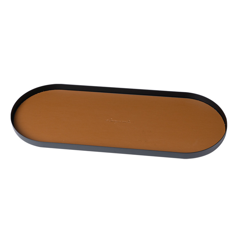 Ornamentación de metal creativa bandeja de decoración de escritorio bandeja de almacenamiento puerta de entrada bandeja de almacenamiento de cuero oblonga