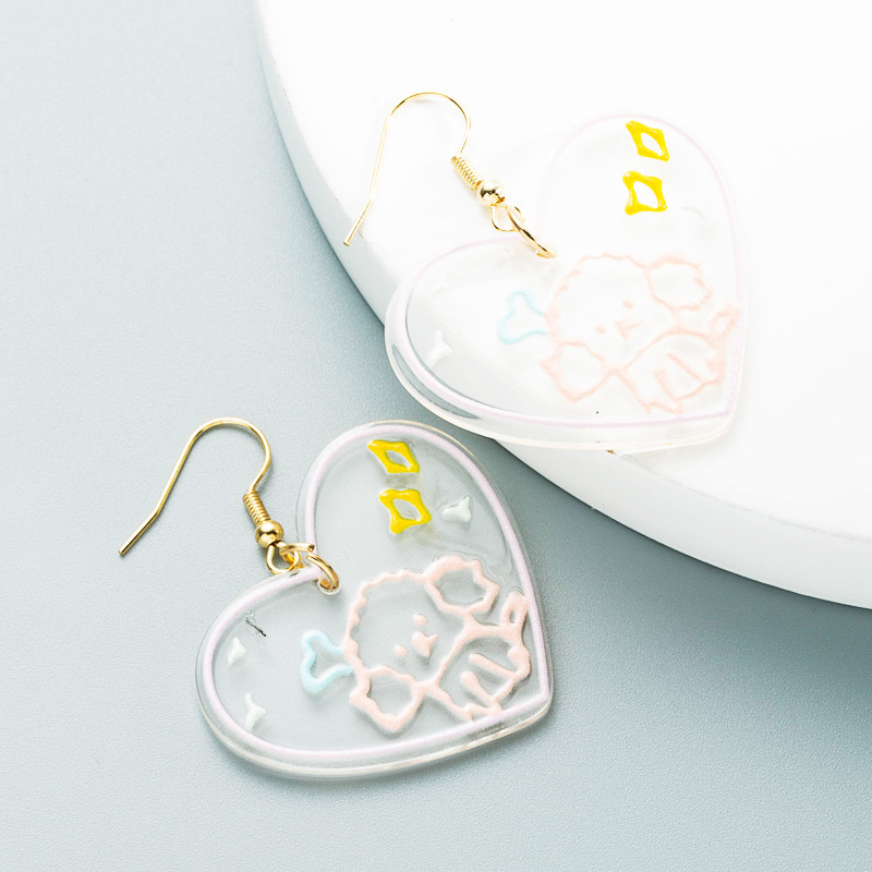 Wholesale Cute Puppy Graffiti Acrylic Transparent Heart Earrings Nihaojewelry display picture 3