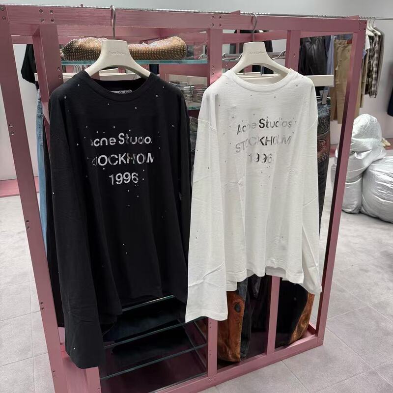 Ac High-End 2025 Autumn and Winter New Limited 1996 Hot Diamond Mirror Print Long-Sleeved T-Shirt Women's Casual Inner Top