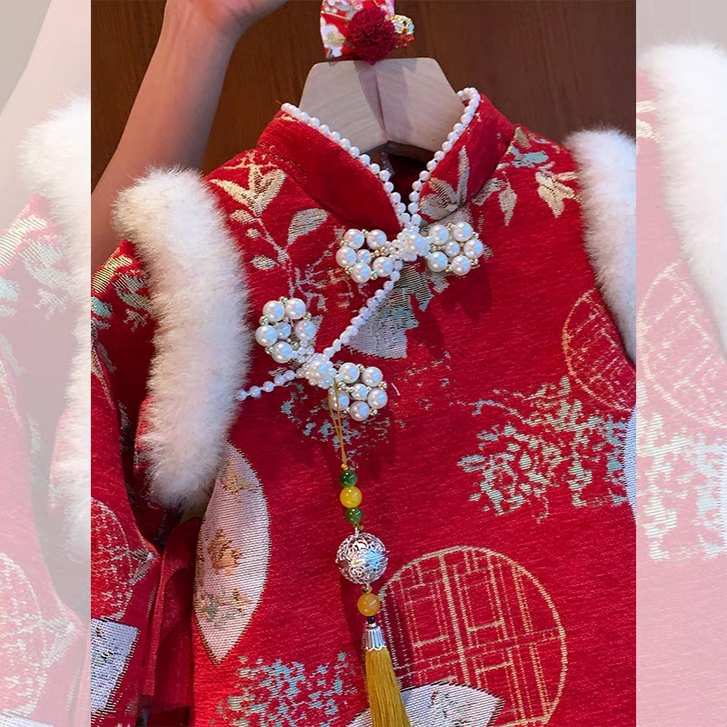 [en stock] ropa de Año Nuevo Tang para niñas ropa de Año Nuevo de invierno cheongsam otoño invierno ropa de Año Nuevo vestido de estilo nacional