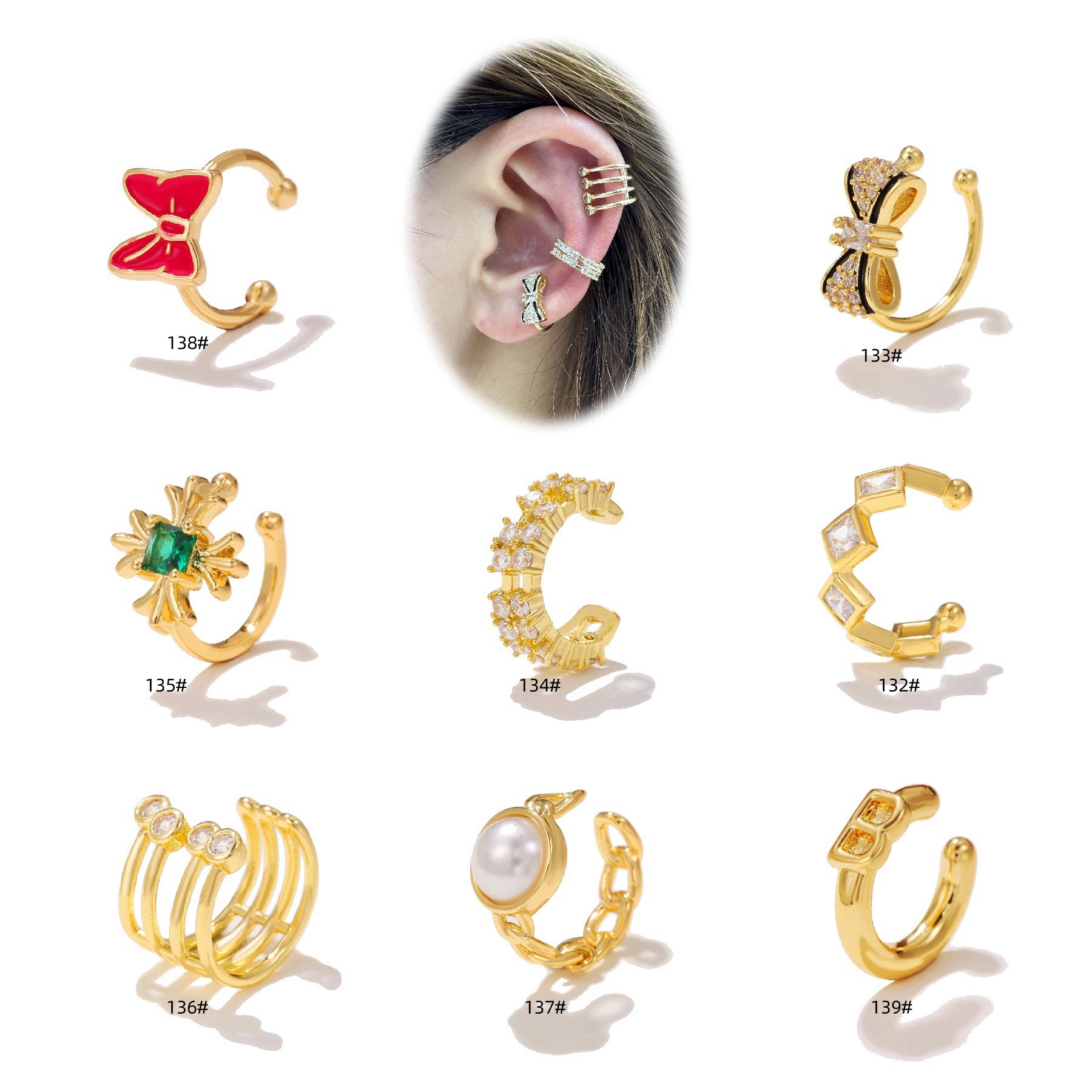 fashionable geometric ear clips with zircon