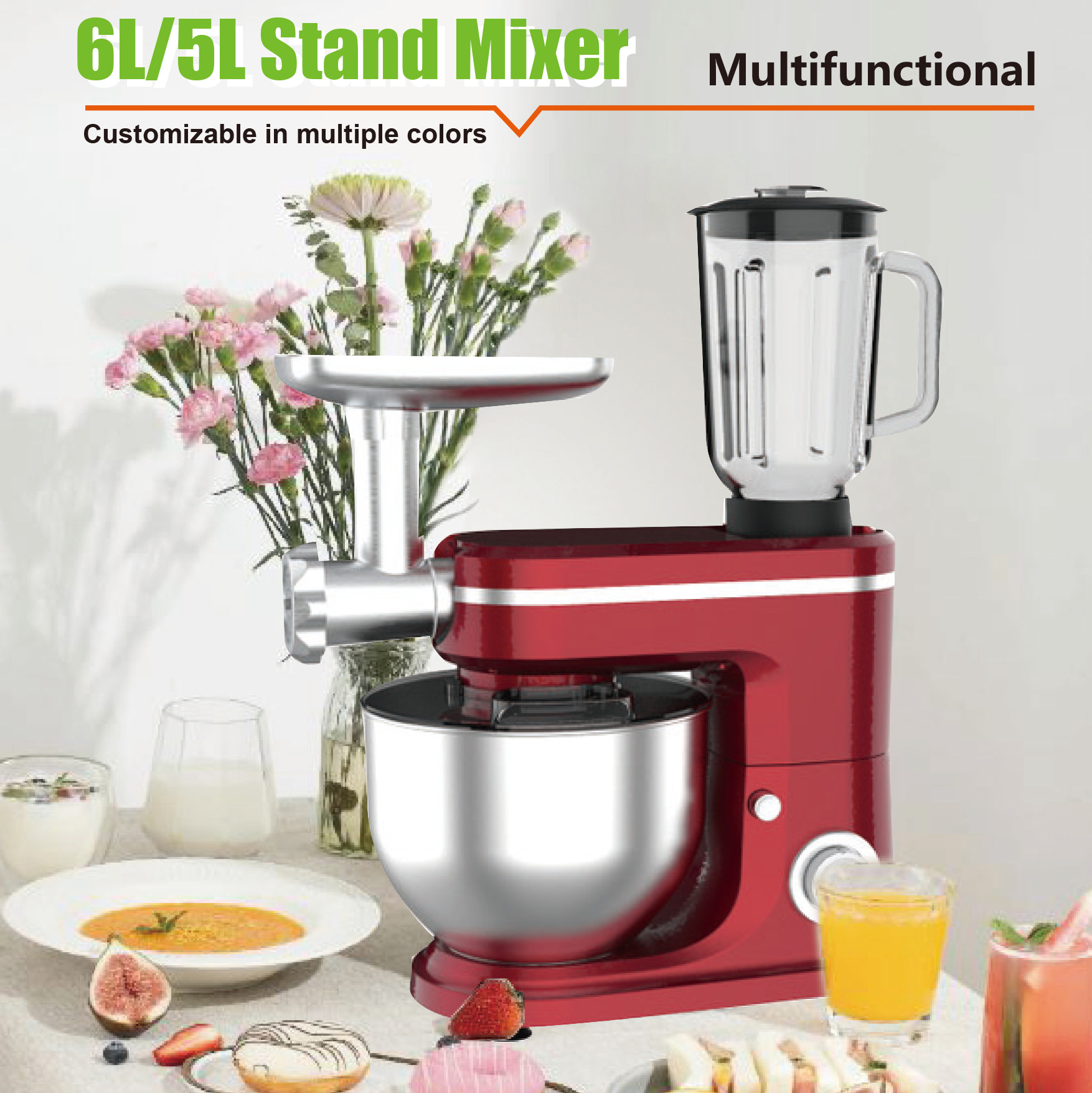 Stand Mixer家用5L厨师机自动和面机烘焙揉面多功能打蛋搅拌机