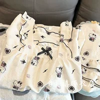 Летний комплект пижамы для женщин в стиле Bow Kitty, короткий рукав, для студентов общежития, домашняя одежда, можно носить и на улице.