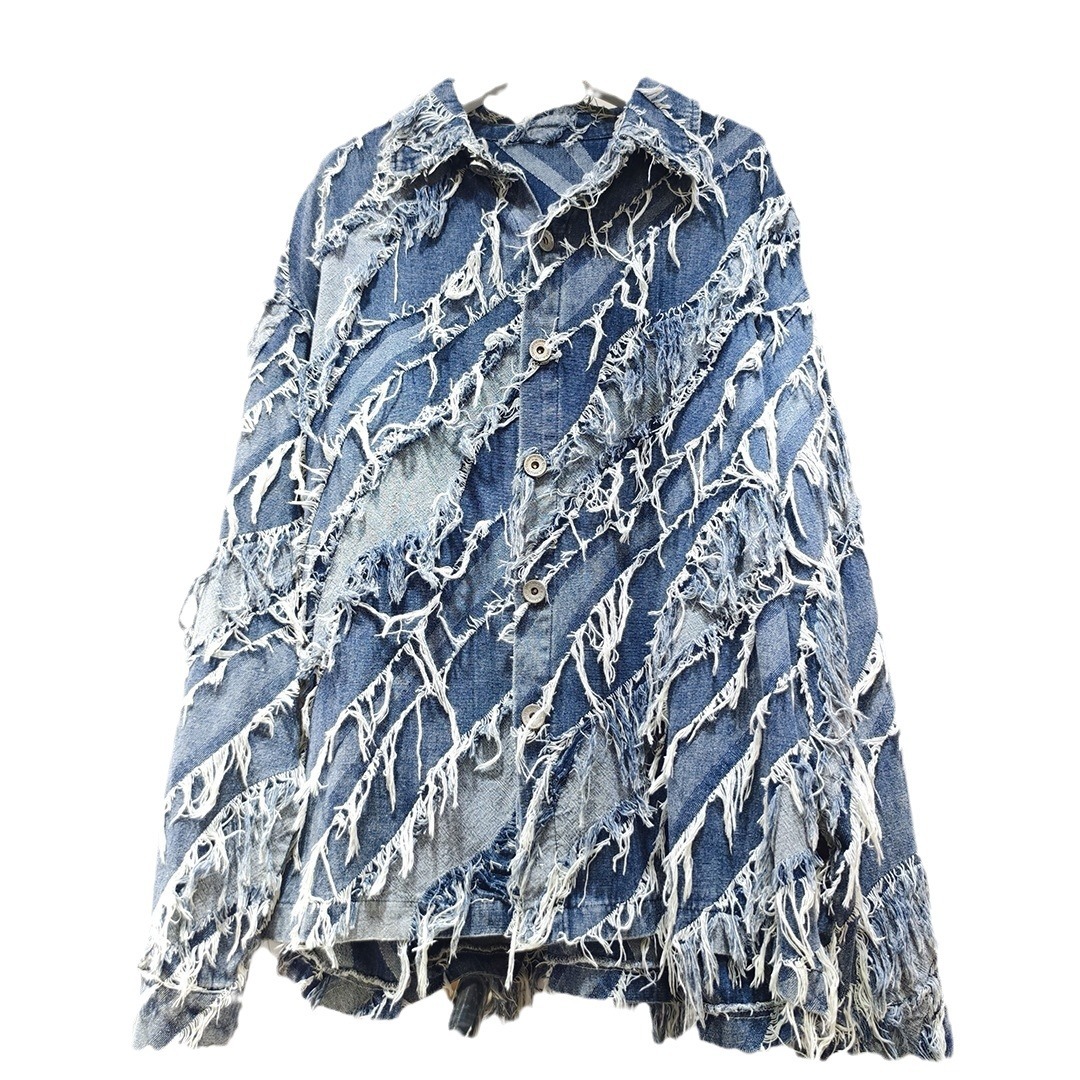 Abbigliamento maschile Primavera e autunno Nuovo marchio di moda retrò con bordo grezzo largo Design High Street Giacca in denim Giacca da donna_voghion.com