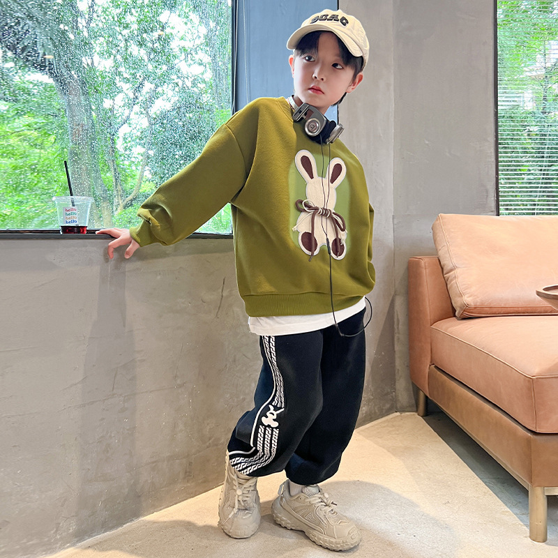 Conjunto de dos piezas con capucha para niños 2024, nuevo estilo, elegante y elegante, atractivo conjunto de primavera y otoño para niños_voghion.com