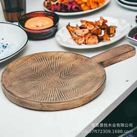 相思木实木披萨托盘家用烘焙面包牛排木托盘子西餐寿司蛋糕木盘