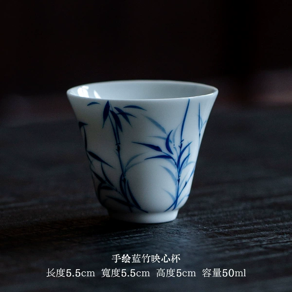 Hand-painted blue bamboo cup with heart