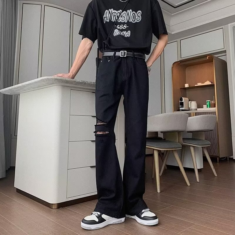boy European And American High Street Ripped Jeans For Men, Autumn Thin Design Sense Niche Pants, Loose Ins Trend Brand_viptrois.com
