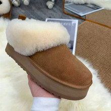 原标2025冬季新款真皮毛领短靴羊皮毛一体雪地靴保暖厚底休闲女靴