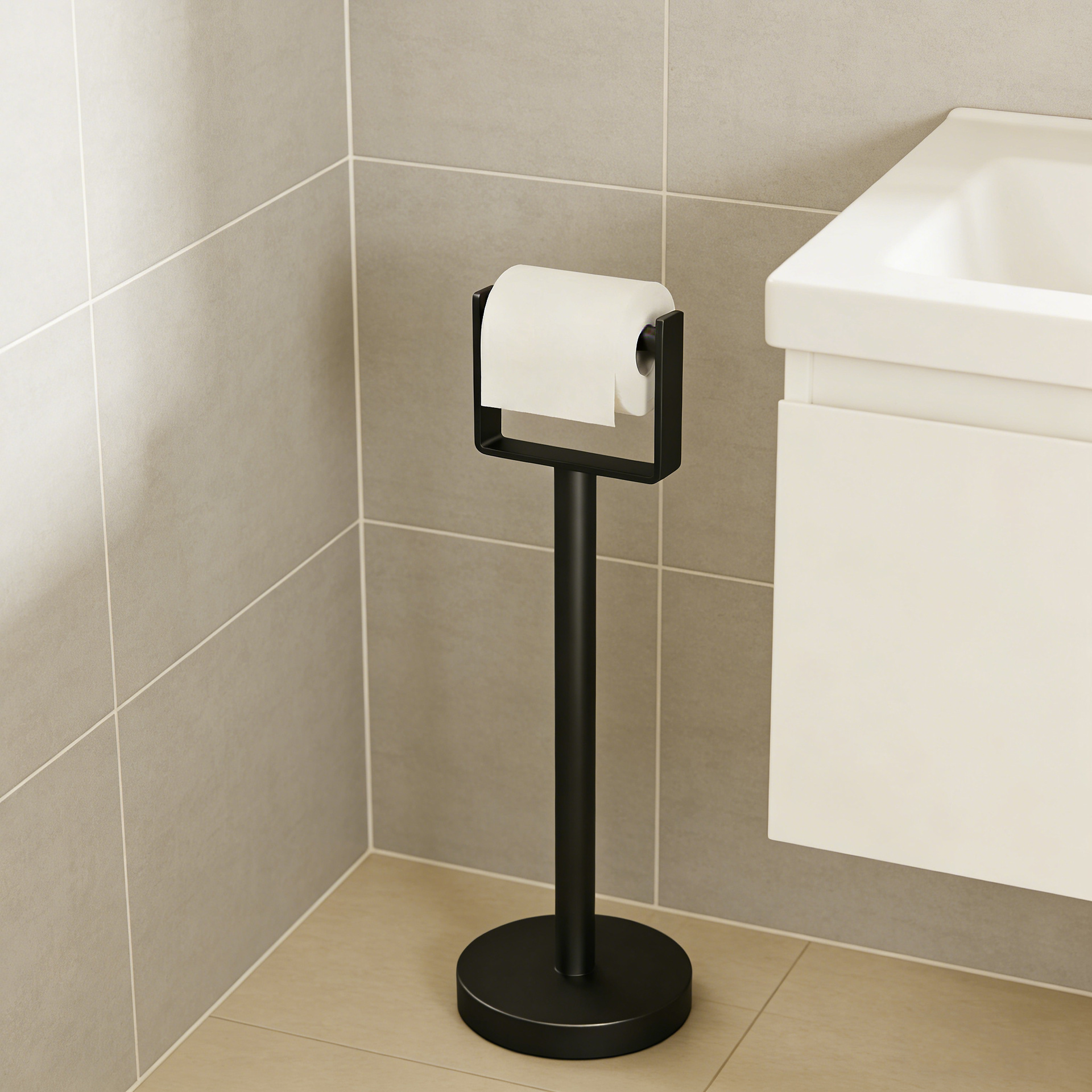 Cross-Border Bathroom Paper Towel Holder Modern Simple Floor-Standing Toilet Paper Holder with Weighted Base Stainless Steel Rust-Proof Toilet Paper Holder