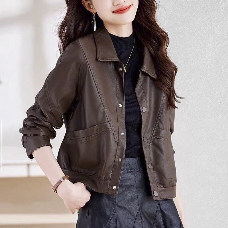 Trendy Fashion Leather Jacket for Women 2025 Autumn New Retro Short Biker Jacket Stylish High Street Versatile Top