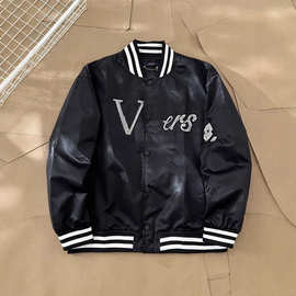 正确版本驴家秋冬款经典贴钻烫钻大logo棒球服长袖大衣外套夹克