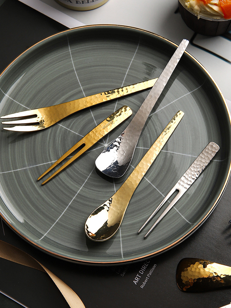 Japanese hammer pattern stainless steel tea snack tableware Instagram style home fruit fork dessert plate sweet dish coffee spoon mooncake fork