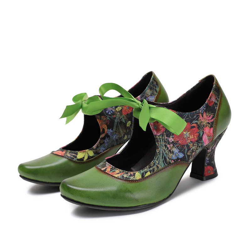 Blue Dream Butterfly New Spring and Summer Green Flower Ethnic Style National Fashion Mother Niche Designer Shoes