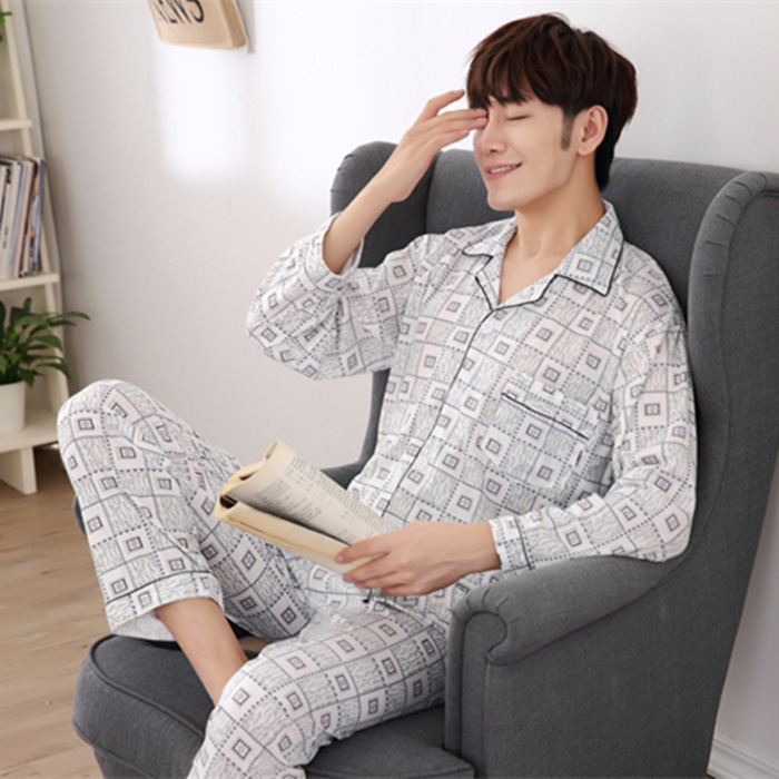 2024 nuevo pijama a cuadros para hombres primavera y otoño algodón de manga larga tamaño grande otoño y invierno para hombres se puede usar ropa para el hogar