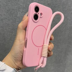 Apple 17 液体シリコン製マグネット式スマホケース iPhone16promax ハンギングストラップ付き 肌触りの良い15細環フルカバー