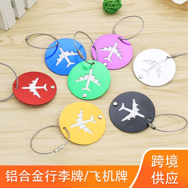 Cross-Border Supply of Round Aluminum Alloy Aircraft Hollow Pattern Luggage Tags Travel Backpack Logo Tags Luggage Tags