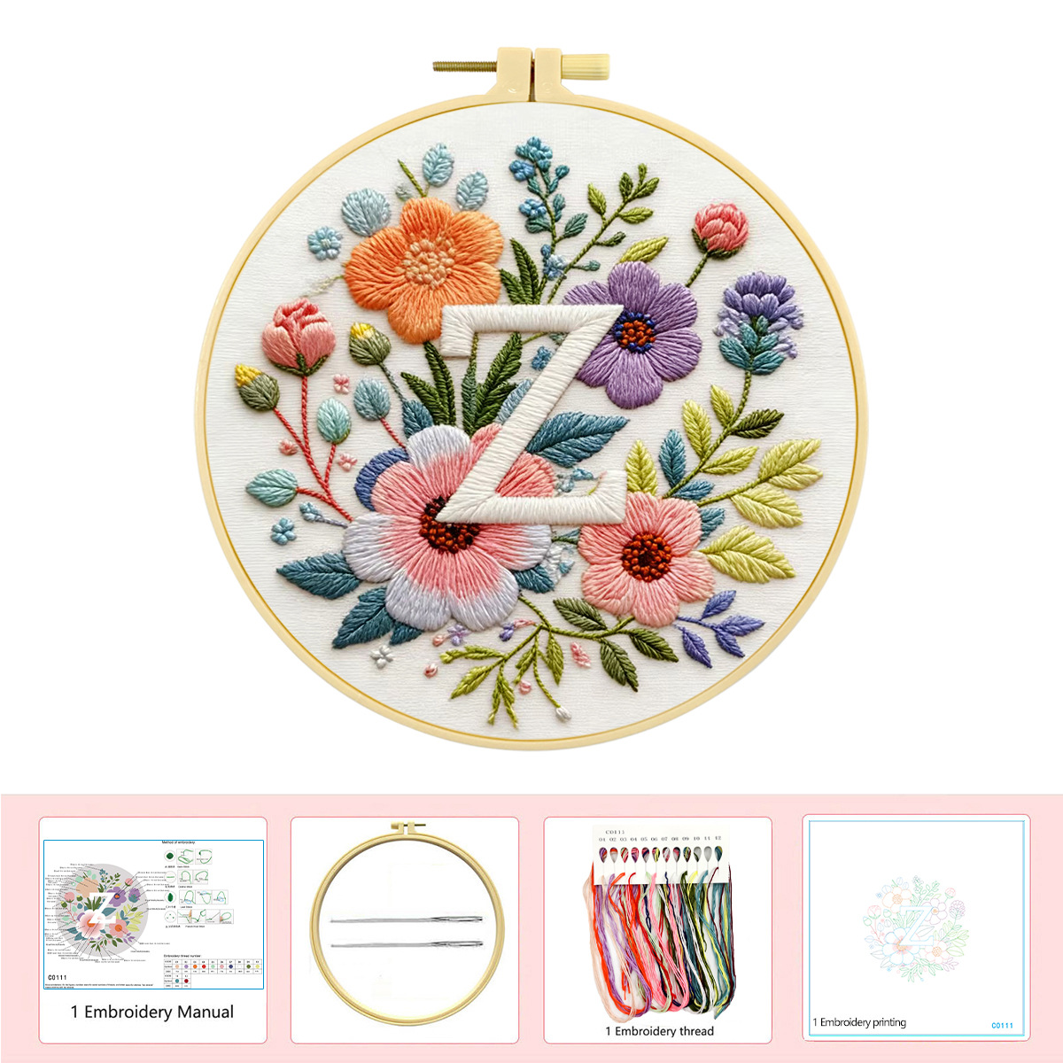 Hecho a mano flores y plantas europeas bordadas paquetes de materialdiy inglés 26 letras simple principiante nivel de bordado al por mayor