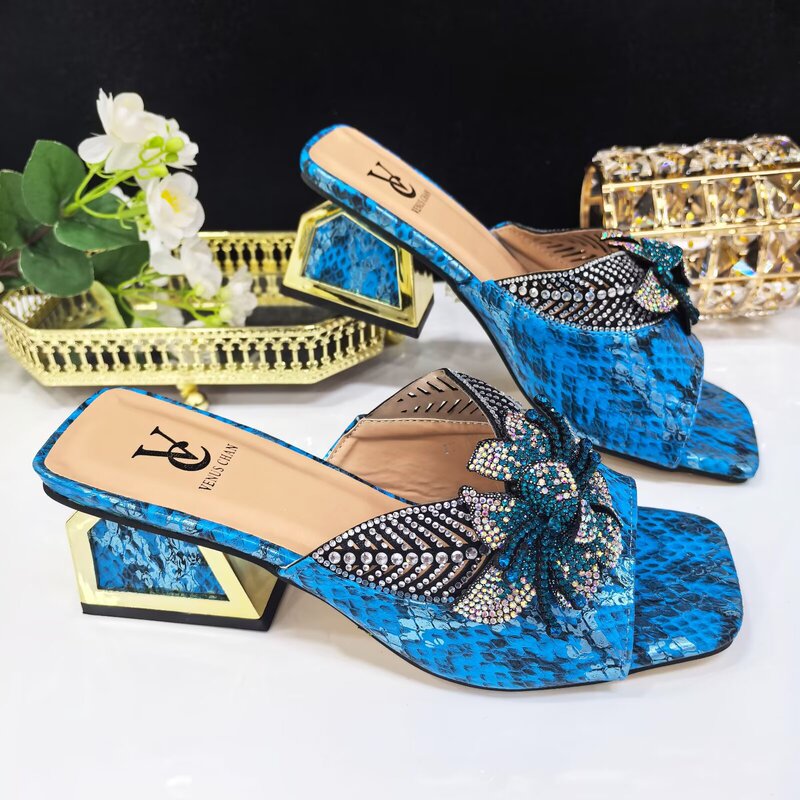 Export Foreign Trade Women's Peep-Toe High Heels with Rhinestones and Floral Embellishments, Fashionable and Elegant High Heels, Comfortable and Stylish