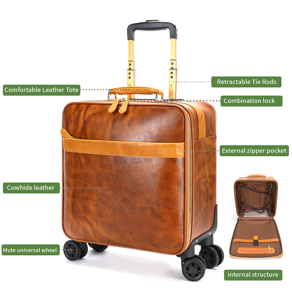Vali da bò lớp đầu tiên cổ điển 16 inch xách tay bánh xe đa năng — Đen (18inch), Nâu (18inch), Nâu ( 18inch ), đen( 20inch )