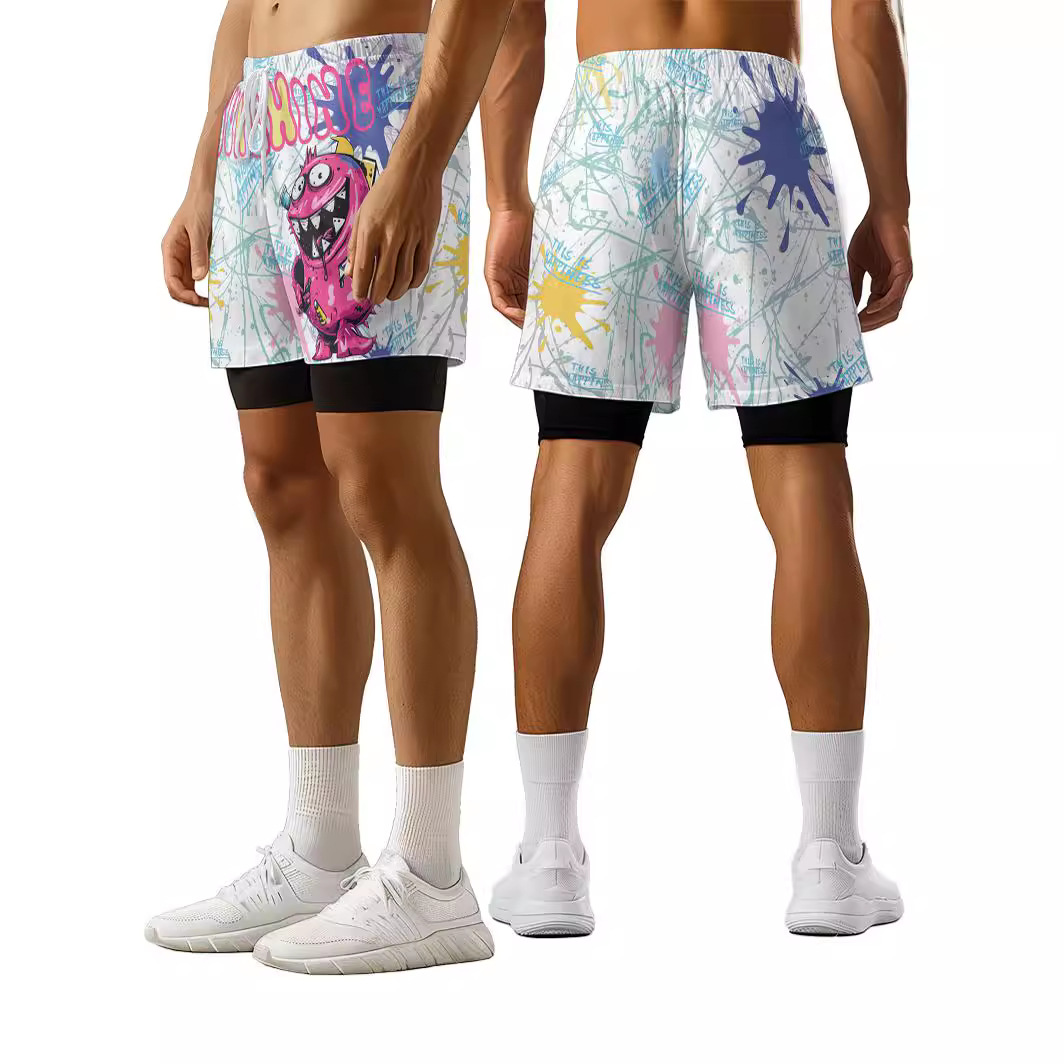 假两件篮球运动短裤男潮牌新款美式复古宽松大码小众设计休闲裤子