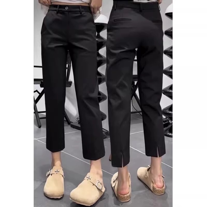 Summer Thin Slit Suit Casual Pants for Women Plus Size Pear-Shaped Figure High-Waisted Slimming Straight Cropped Pants
