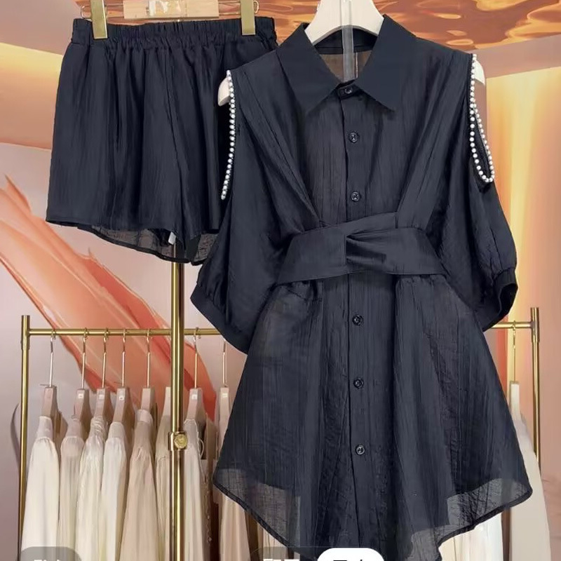 plus size chubby girl New Short-sleeved Shirt Women's Fashion suit Designer French Style Light Luxury Age-reducing Slimming Elegant