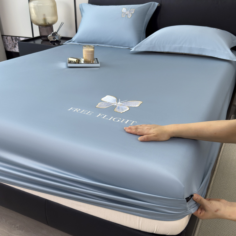 2025 nuevo estilo de lujo ligero de algodón de fibra larga sábana de algodón puro pieza individual 100 juego de cama de algodón cubierta protectora de colchón Simmons